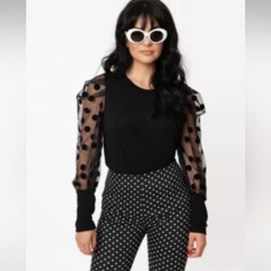 Unique Vintage Retro Style Black & Sheer
Swiss Dot Top